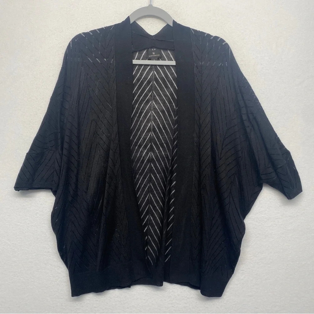 Worthington Black Open Cardigan L Crochet Chevron Dolman Sleeve‎